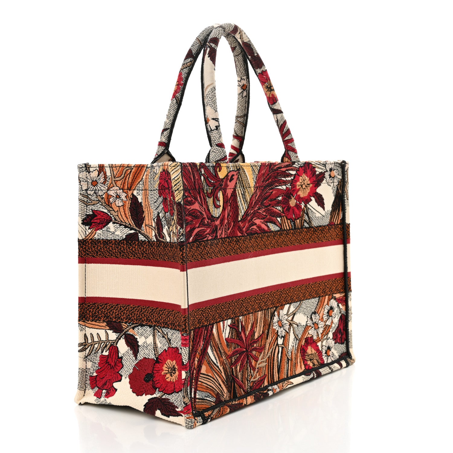 Christian Dior Canvas Embroidered Phoenix Medium Book Tote Red