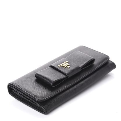 Prada Saffiano Bow Continental Wallet Black 4 of 12