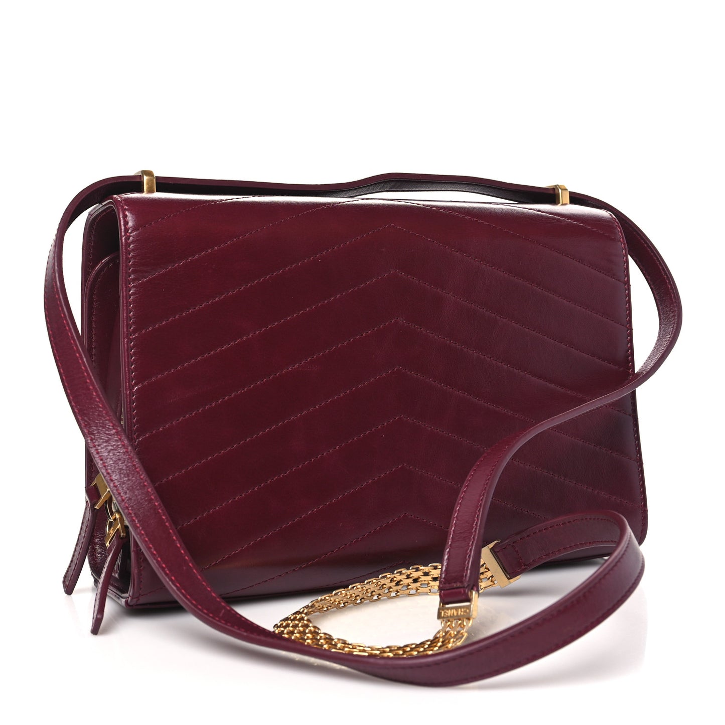 Calfskin Chevron Quilted Medal Flap Burgundy