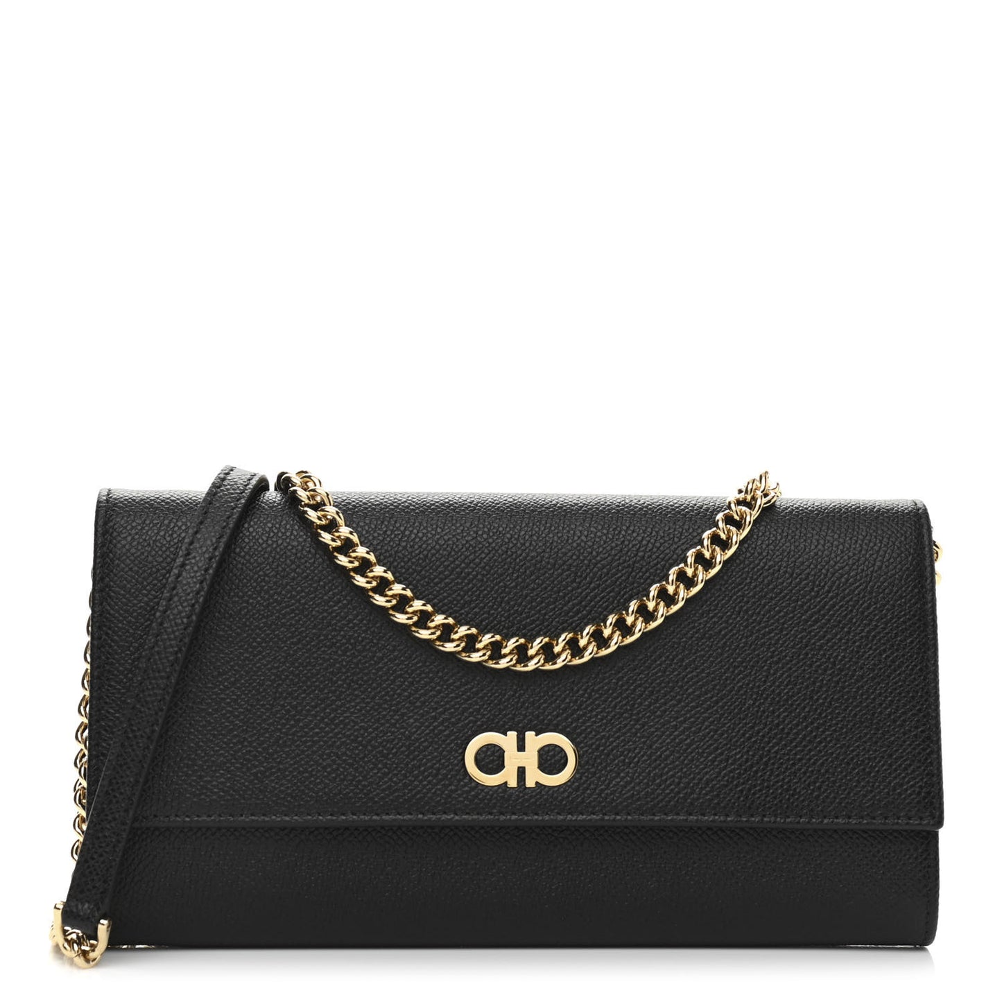 Printed Calfskin Gancini Wallet On Chain Black