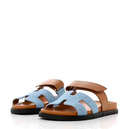 Hermes Denim Calfskin Womens Chypre Sandals 36 Bleu Clair Naturel 3 of 9