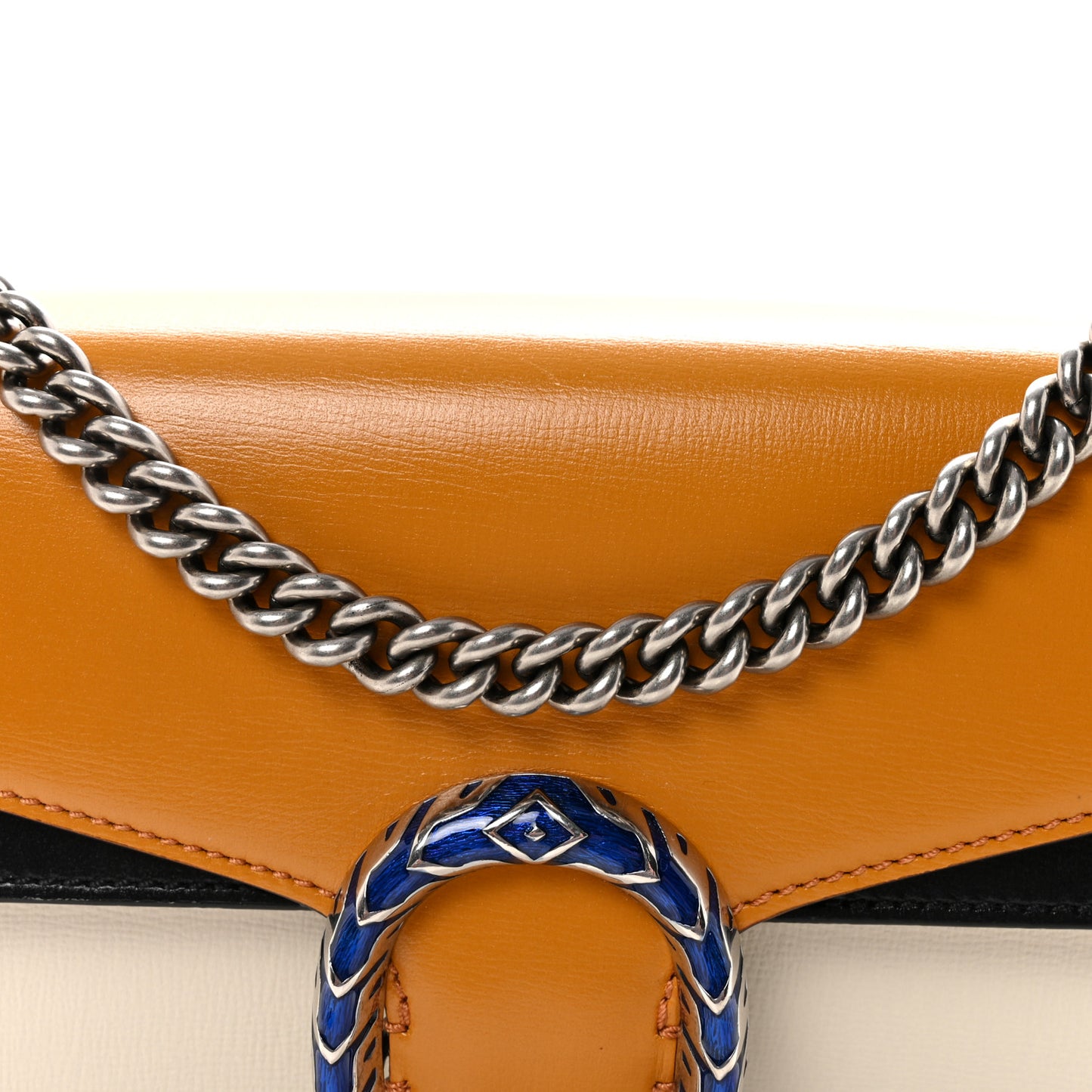 Azalea Calfskin Enamel Tri-Color Small Dionysus Shoulder Bag Mystic White Sun Oil Black Electric Blue