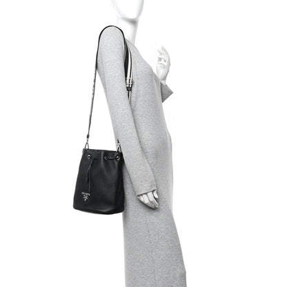 Prada Vitello Daino Soft Drawstring Bucket Bag Black 2 of 9