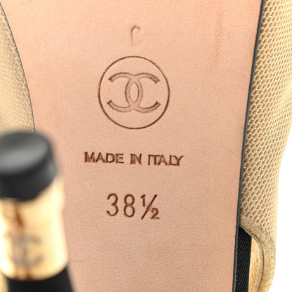 Chanel Grosgrain Cap Toe CC Slingback Pumps 38.5 Black Gold 6 of 18