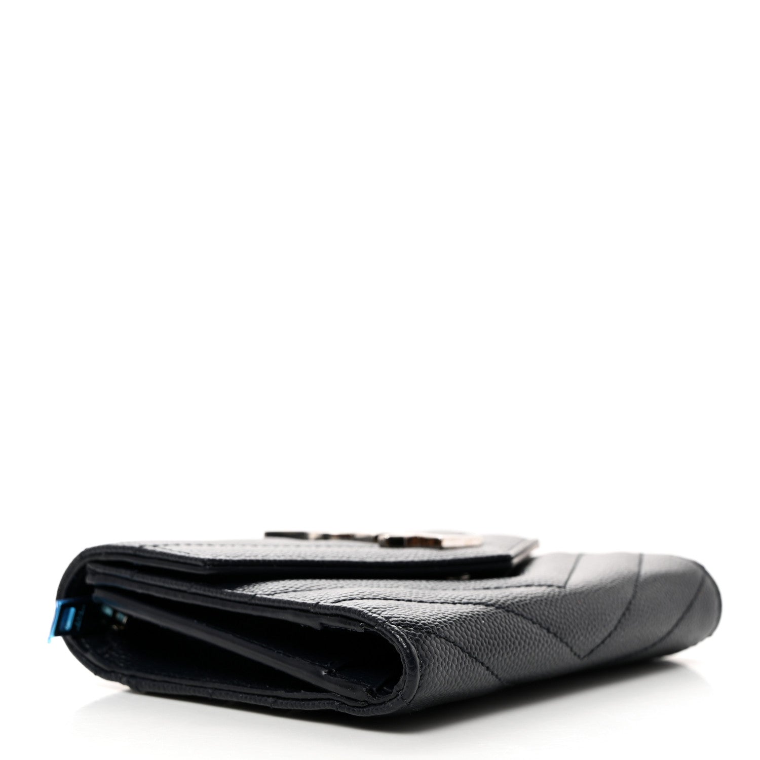 Saint Laurent Grain De Poudre Matelasse Chevron Monogram Compact Tri Fold Wallet Deep Marine 5 of 8