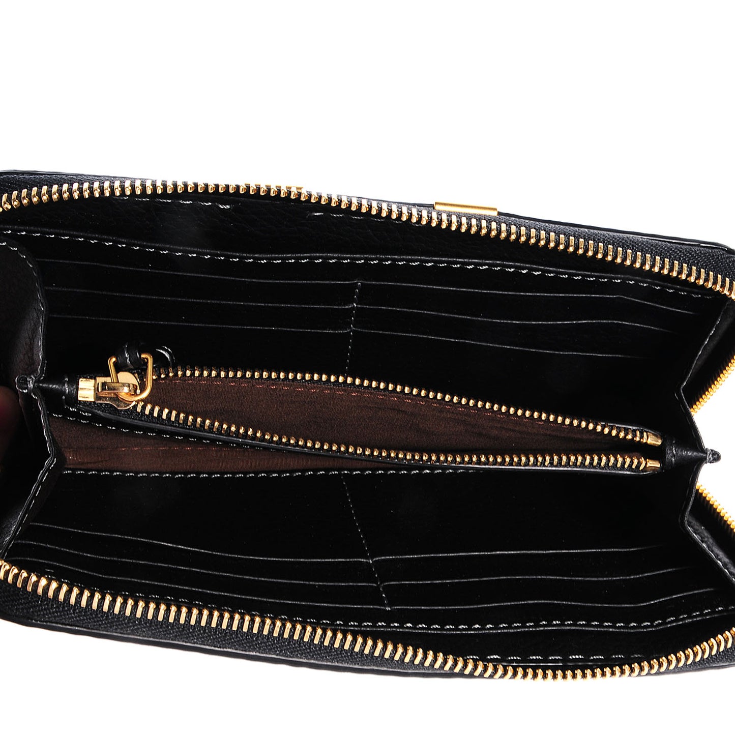 Grained Calfskin Marcie Long Zip Around Wallet Black