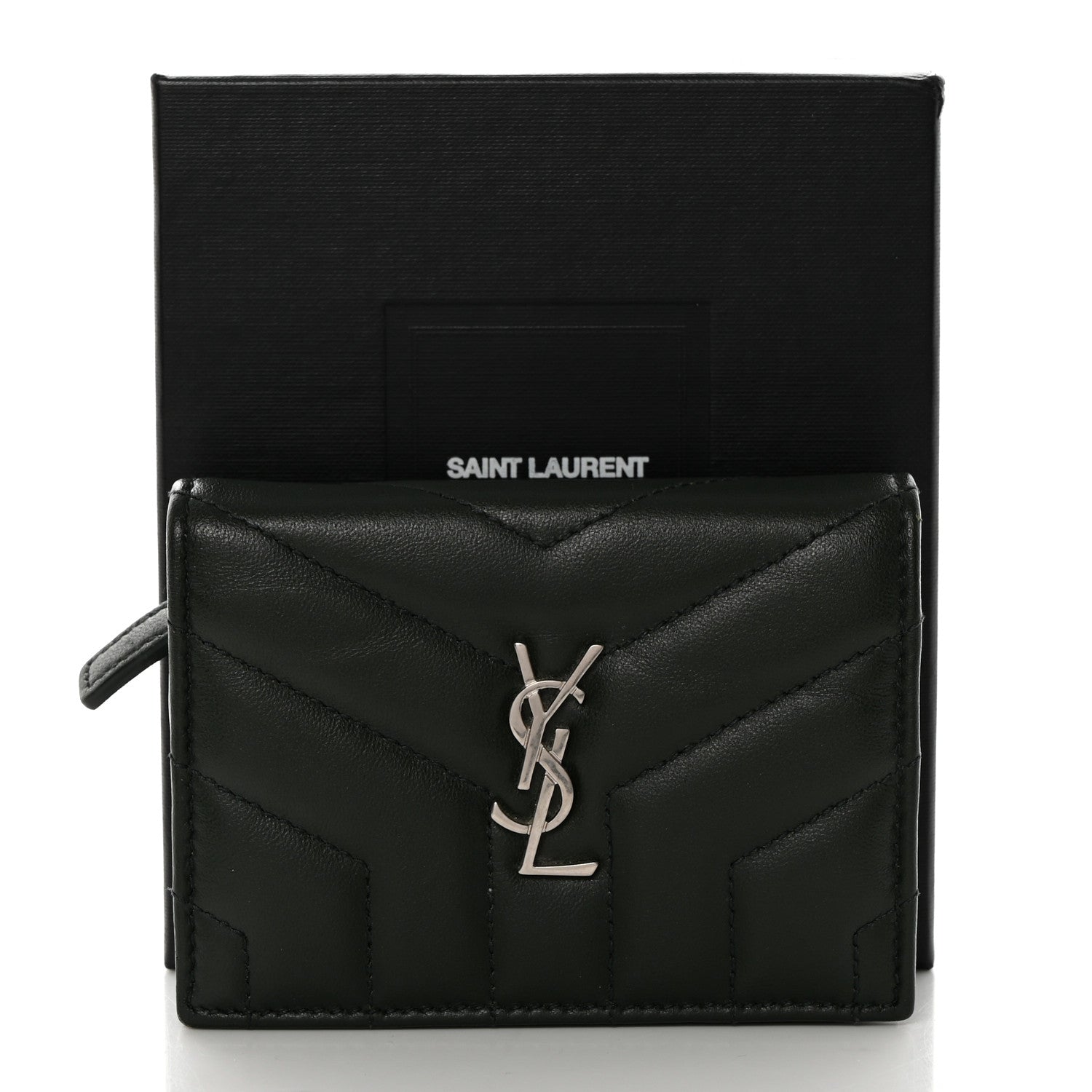 Saint Laurent Lambskin Y Quilted Monogram Loulou Flap Wallet Olive 8 of 8
