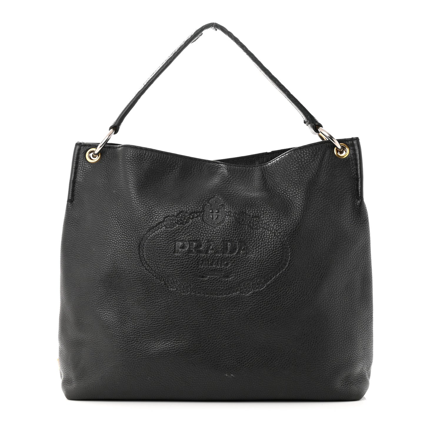 Vitello Daino Embossed Logo Hobo Black