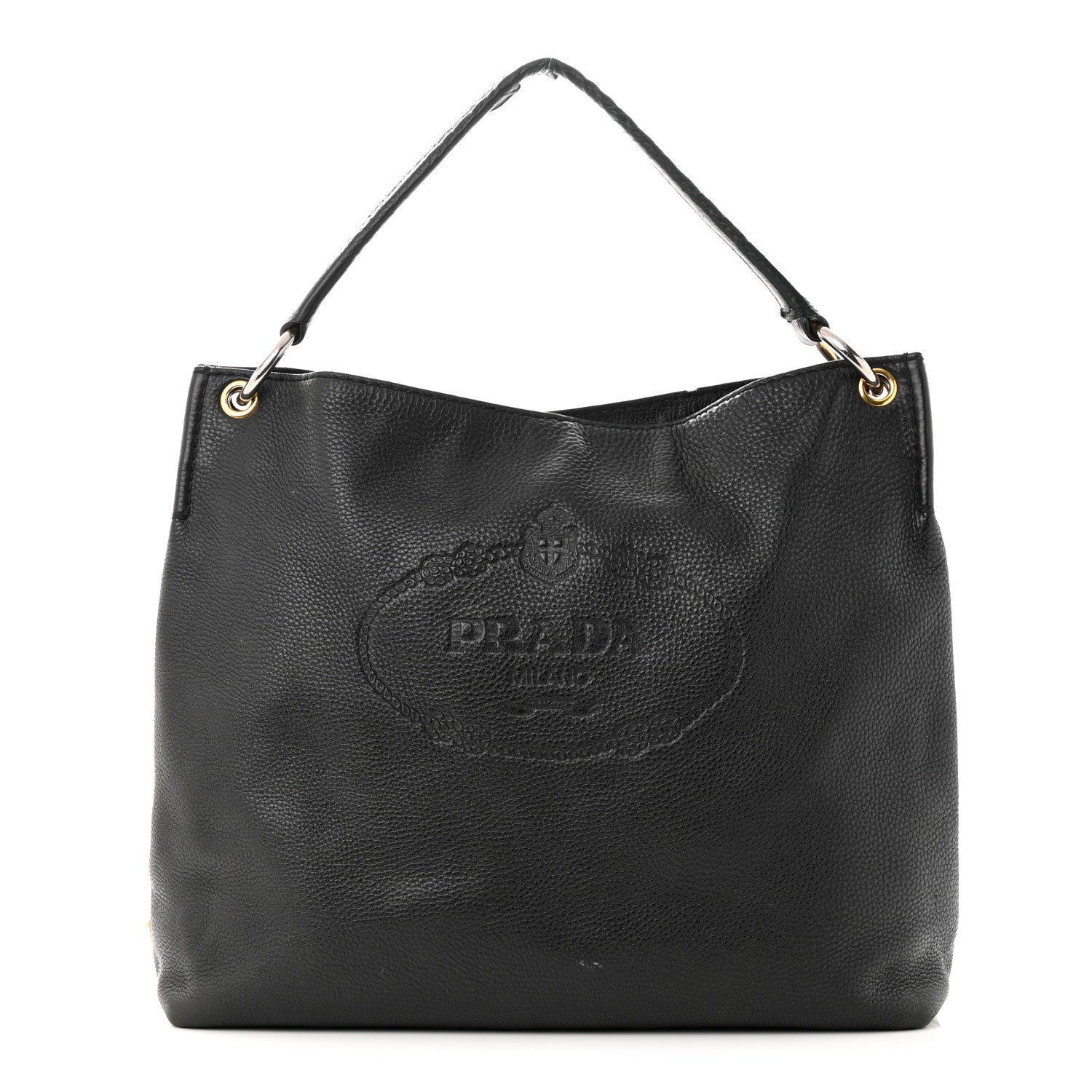 Prada Vitello Daino Embossed Logo Hobo Black 1 of 13