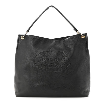 Prada Vitello Daino Embossed Logo Hobo Black 1 of 13