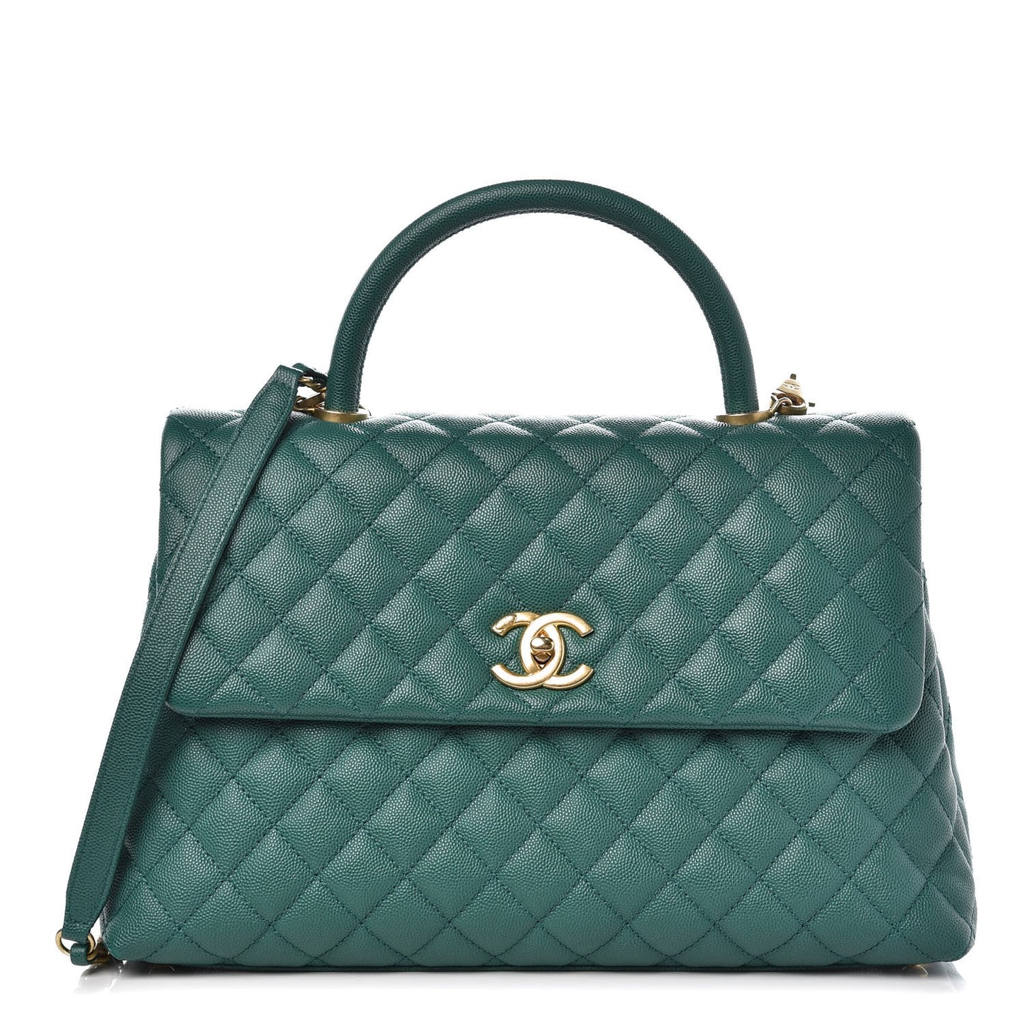 Caviar Quilted Medium Coco Handle Flap Green