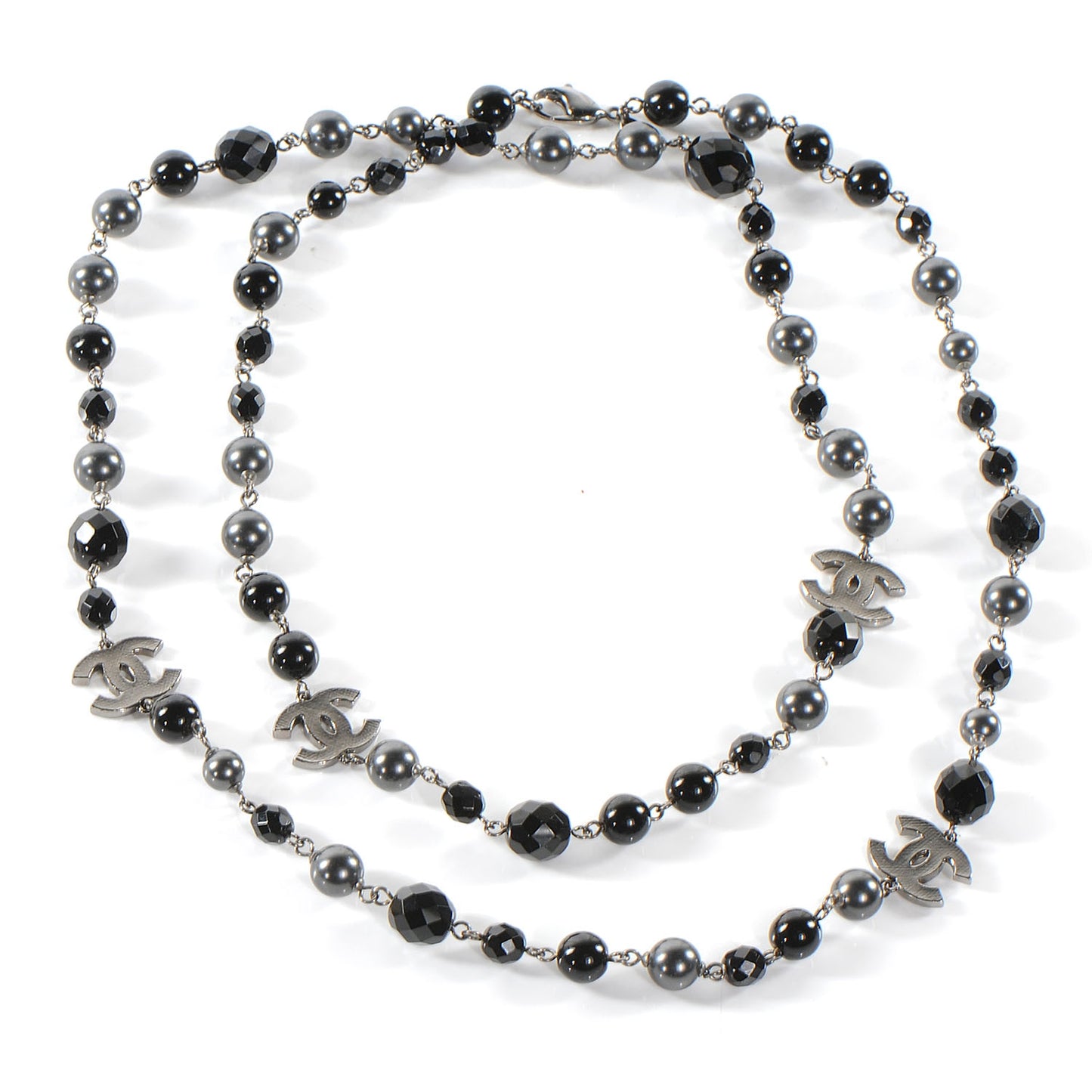 Long Beaded CC Necklace Black