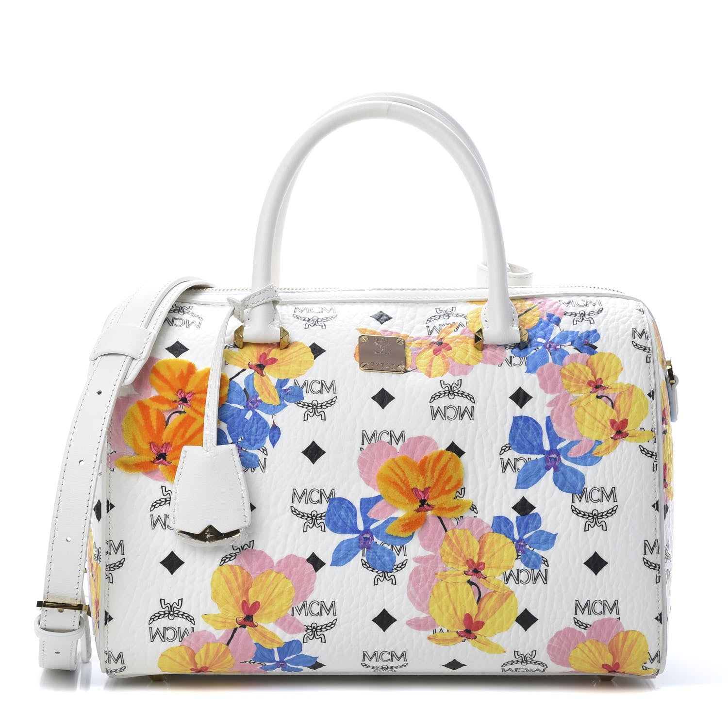MCM Visetos Floral Print Boston Bag White 1 of 10