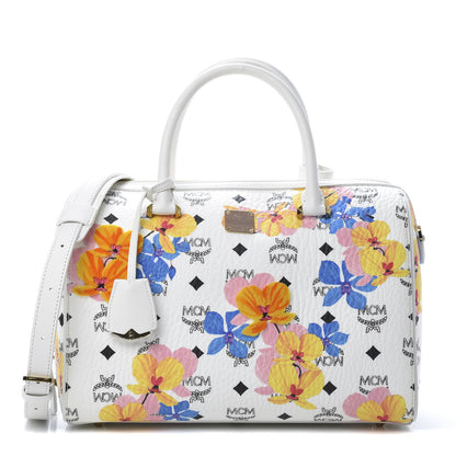 MCM Visetos Floral Print Boston Bag White 1 of 10