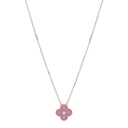 Van Cleef & Arpels 18K Rose Gold Diamond Rhodonite Vintage Alhambra Pendant Necklace 1 of 6
