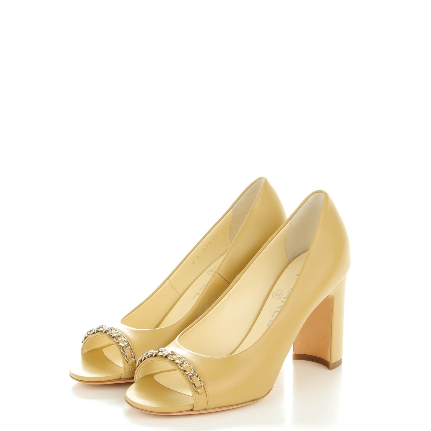 Calfskin Chain Peep Toe Pumps 37 Beige