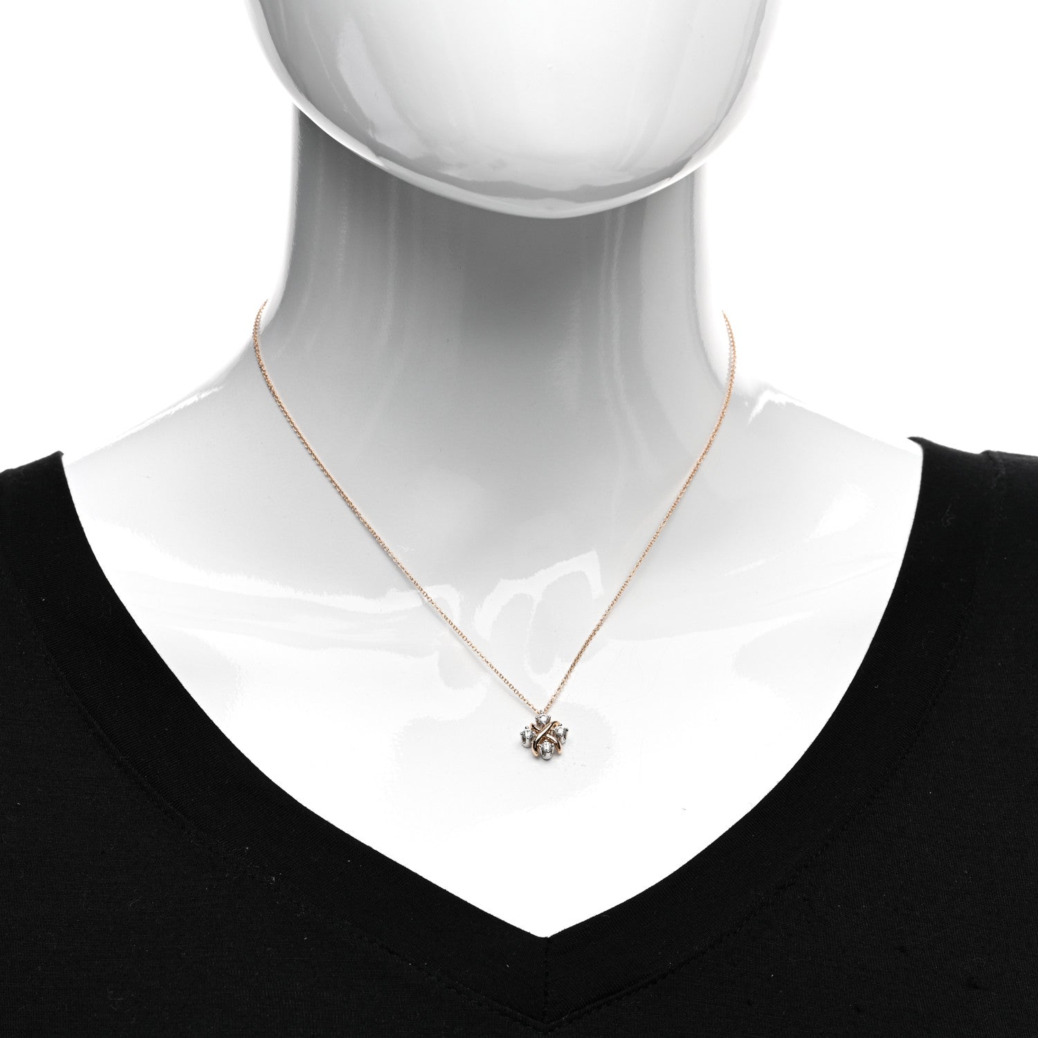 Tiffany 18K Rose Gold Platinum Diamond Schlumberger Lynn Pendant Necklace 2 of 5