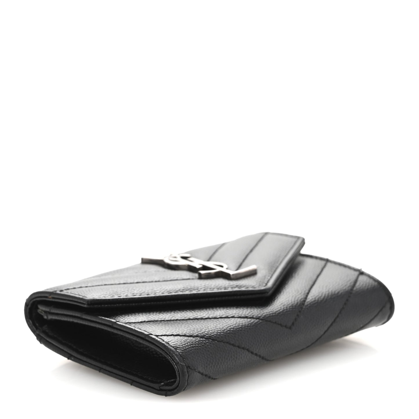 Grain De Poudre Matelasse Chevron Small Monogram Envelope Wallet Black