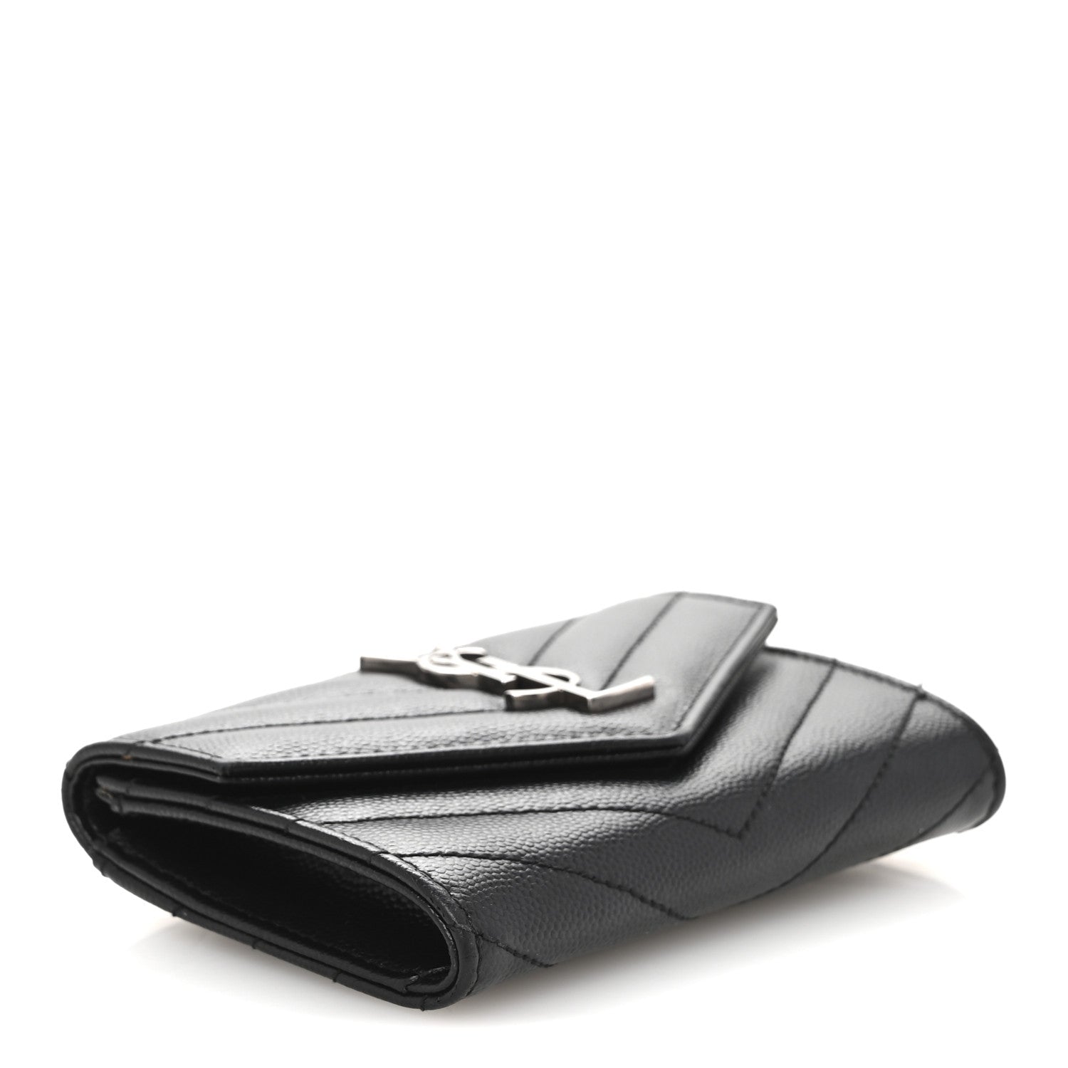 Saint Laurent Grain De Poudre Matelasse Chevron Small Monogram Envelope Wallet Black 4 of 9