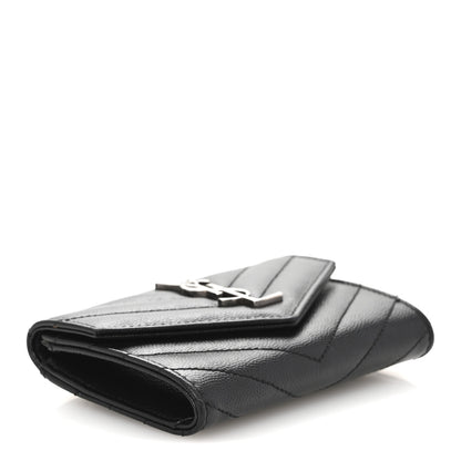 Saint Laurent Grain De Poudre Matelasse Chevron Small Monogram Envelope Wallet Black 4 of 9
