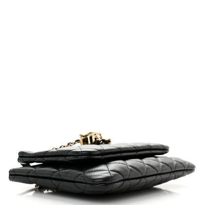Chanel Shiny Lambskin Quilted Medium Double Case With Strap Black 4 of 12