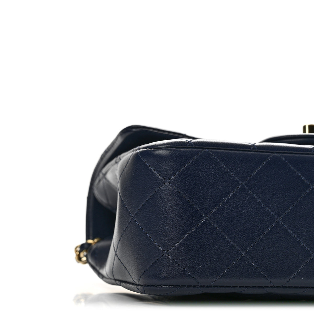Lambskin Quilted Mini Top Handle Rectangular Flap Navy Blue