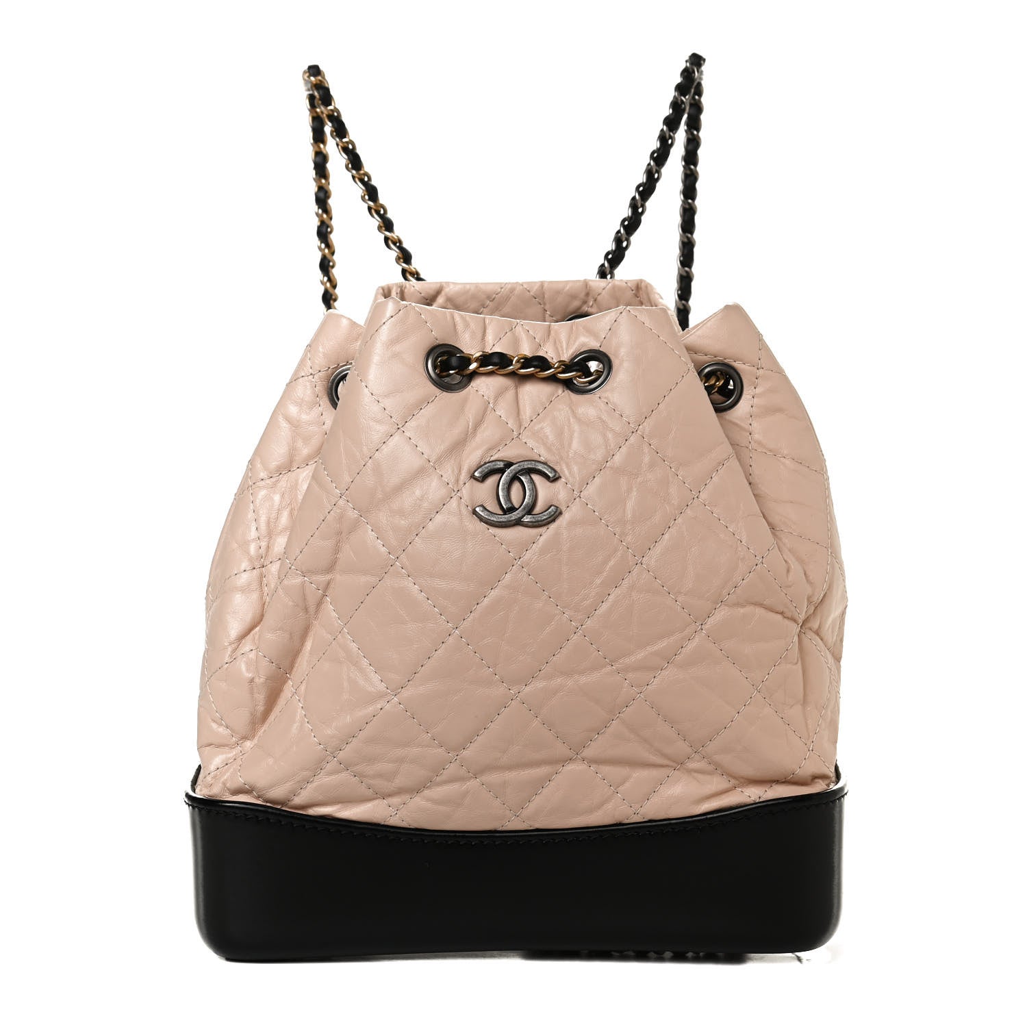 Chanel Aged Calfskin Quilted Small Gabrielle Backpack Beige Black 1 of 12