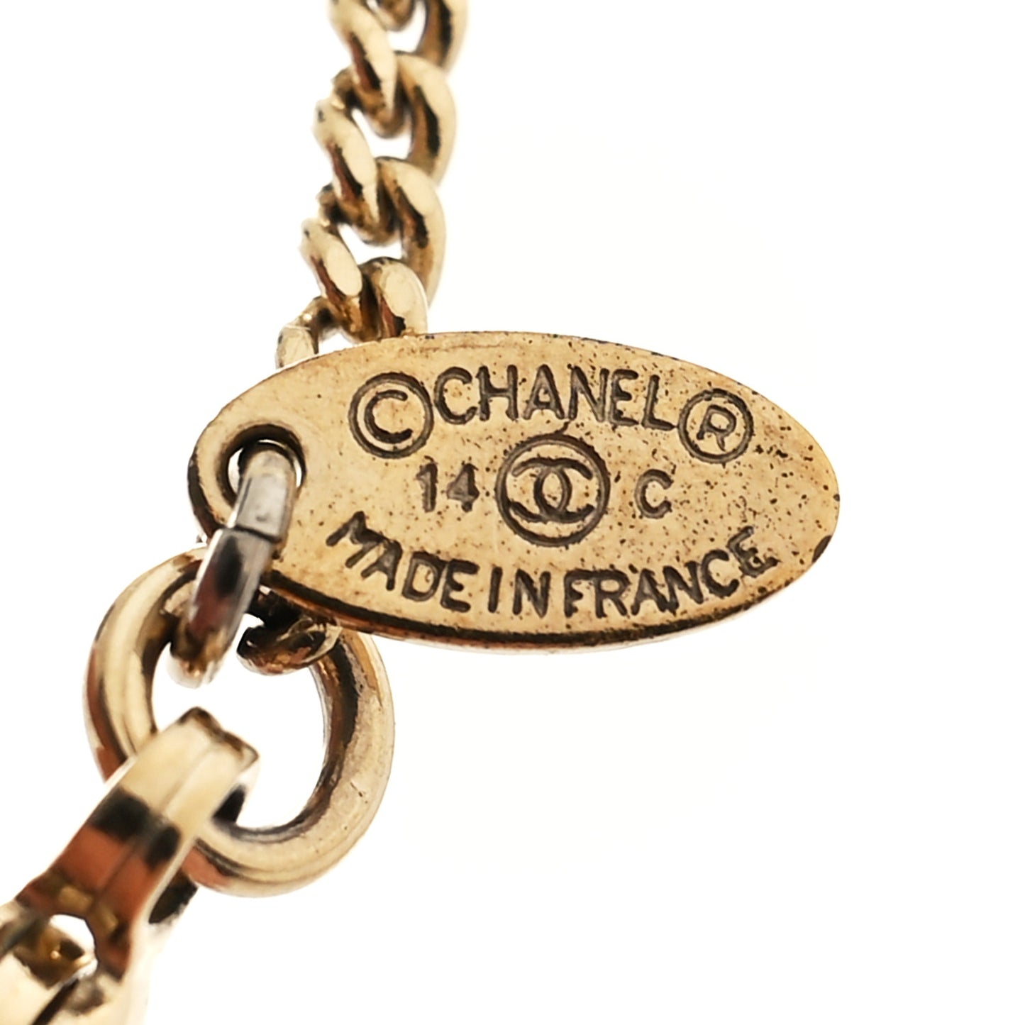 Metal Chain Link CC Pendant Necklace Gold