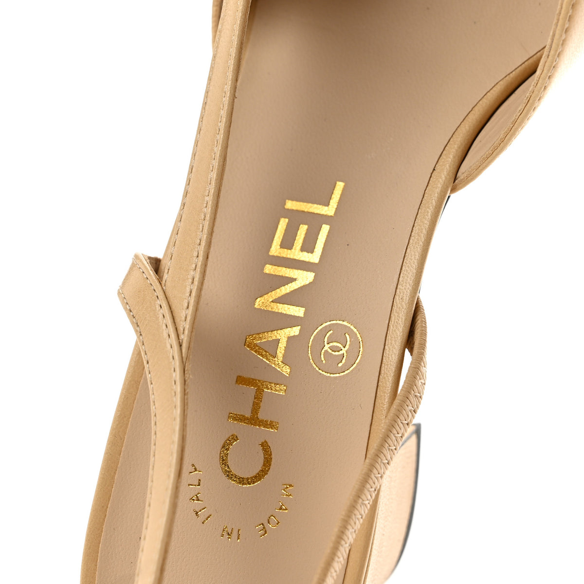 Goatskin Grosgrain Cap Toe CC Slingback Pumps 36.5 Beige Black