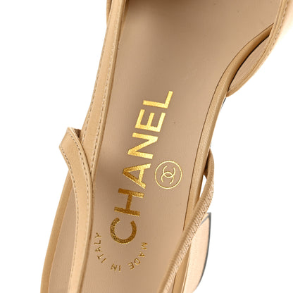 Chanel Goatskin Grosgrain Cap Toe CC Slingback Pumps 36.5 Beige Black 8 of 10