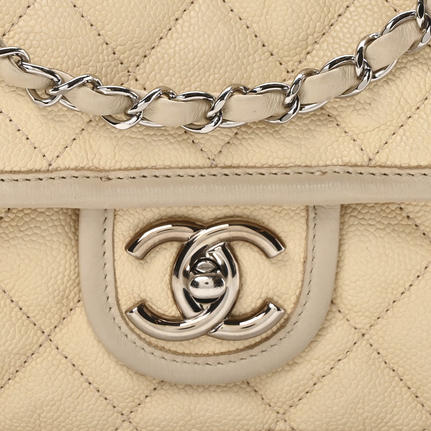 Caviar Quilted Medium French Riviera Flap Beige
