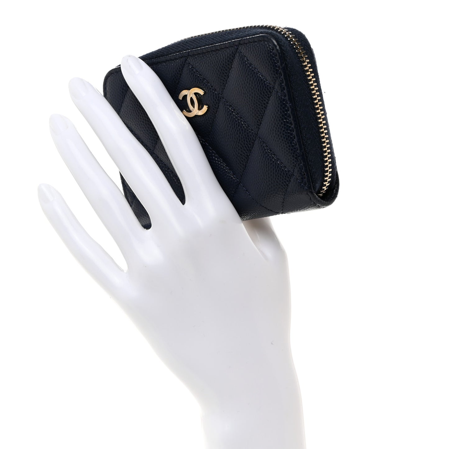 Caviar Quilted Zip Card Holder Navy
