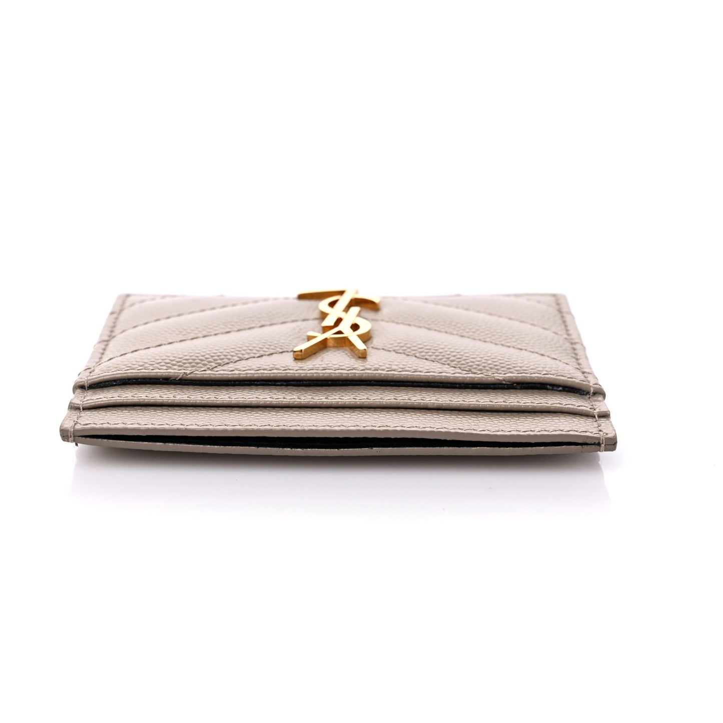 Grain De Poudre Matelasse Chevron Monogram Credit Card Case Dark Beige