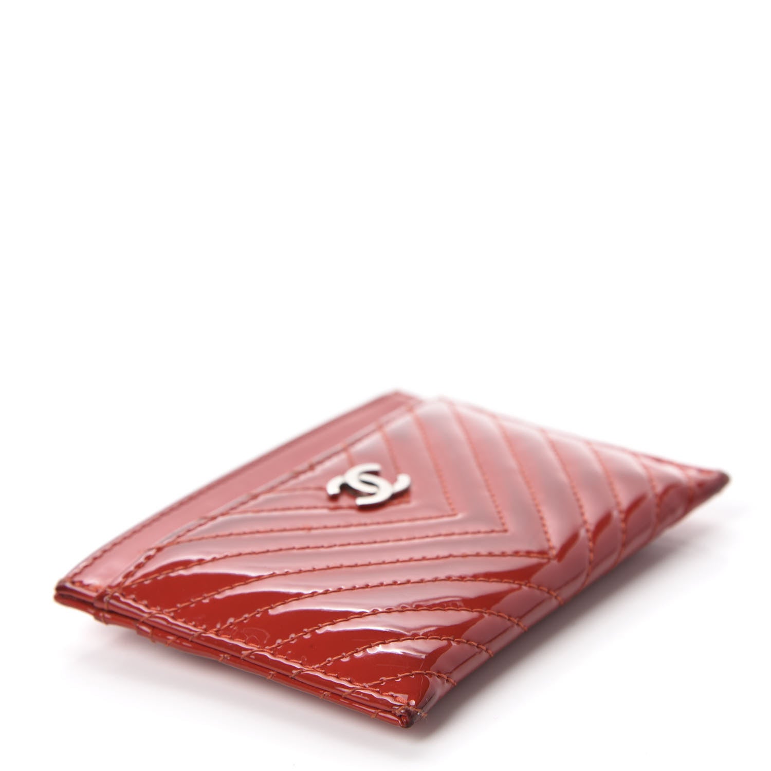 Chanel Patent Quilted Chevron Card Holder Red 4 of 13