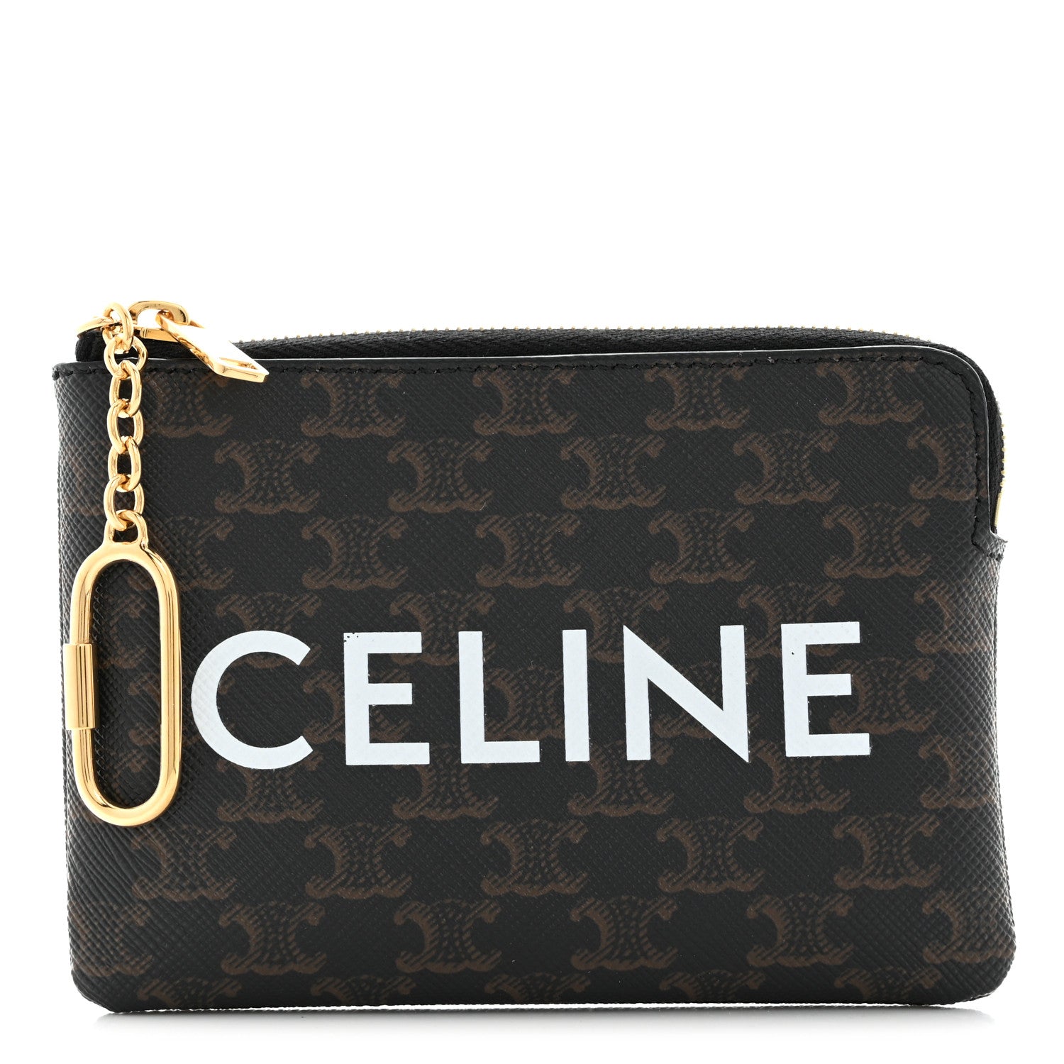 Celine Triomphe Canvas Logo Coin and Card Pouch With Hook Black 1 of 7