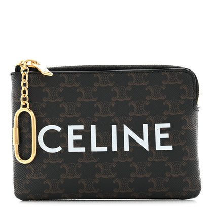 Celine Triomphe Canvas Logo Coin and Card Pouch With Hook Black 1 of 7