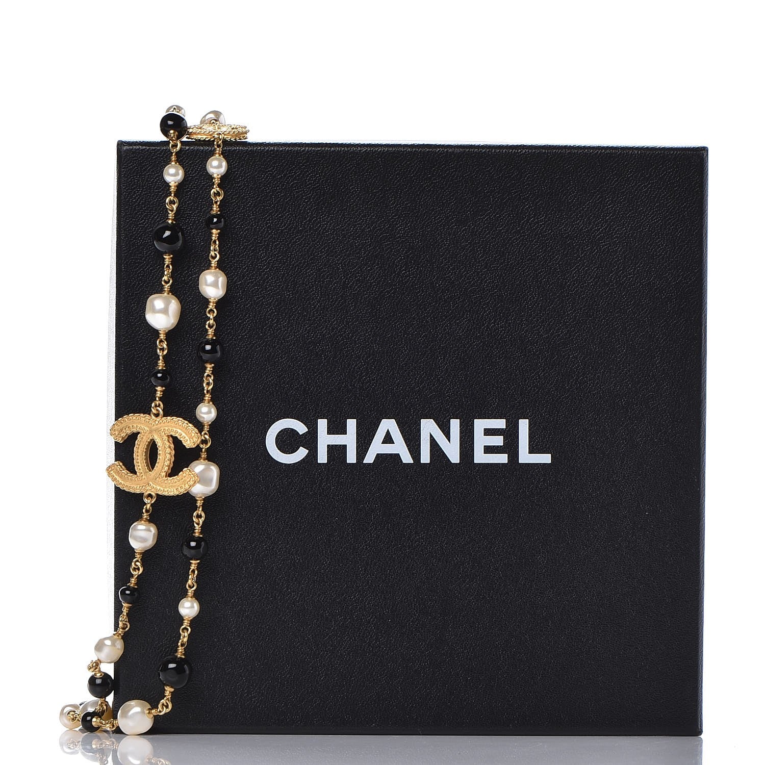 Chanel Pearl Bead CC Long Necklace Black Gold 5 of 5