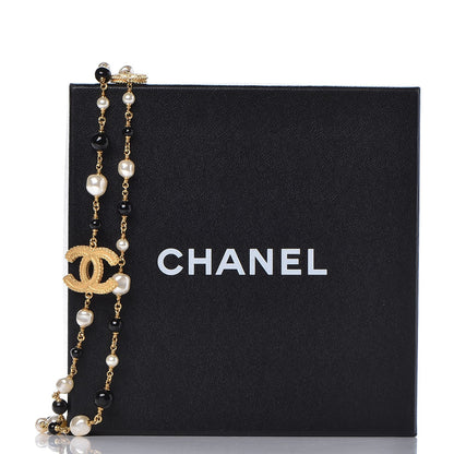 Chanel Pearl Bead CC Long Necklace Black Gold 5 of 5