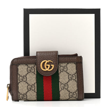 Gucci GG Supreme Monogram Textured Dollar Calfskin Web Ophidia Overlay Zip Around Card Case Wallet Beige Ebony New Acero 8 of 8