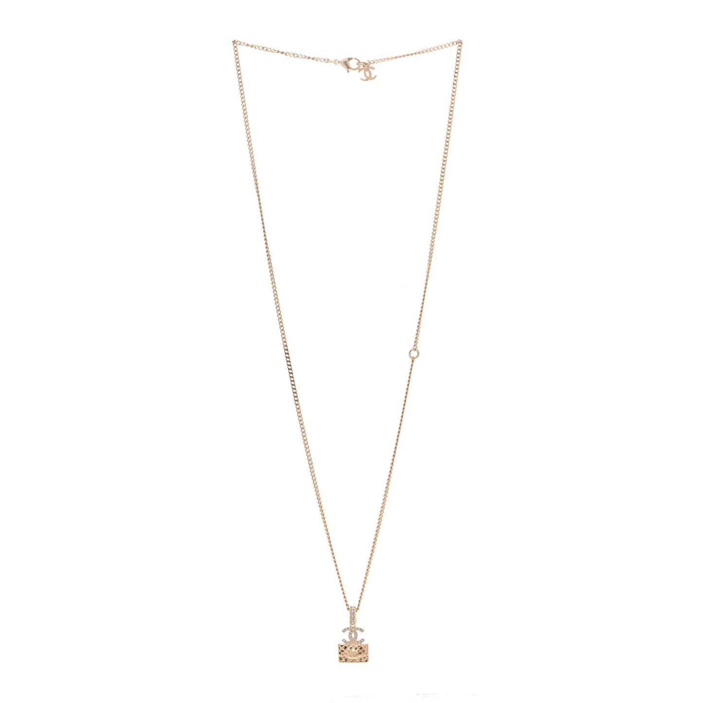 Metal Crystal Quilted Flap Bag Necklace Gold