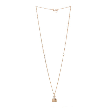 Chanel Metal Crystal Quilted Flap Bag Necklace Gold 3 of 6