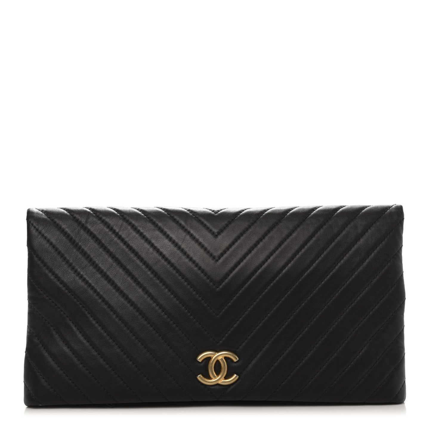 Lambskin Chevron CC Clutch Black