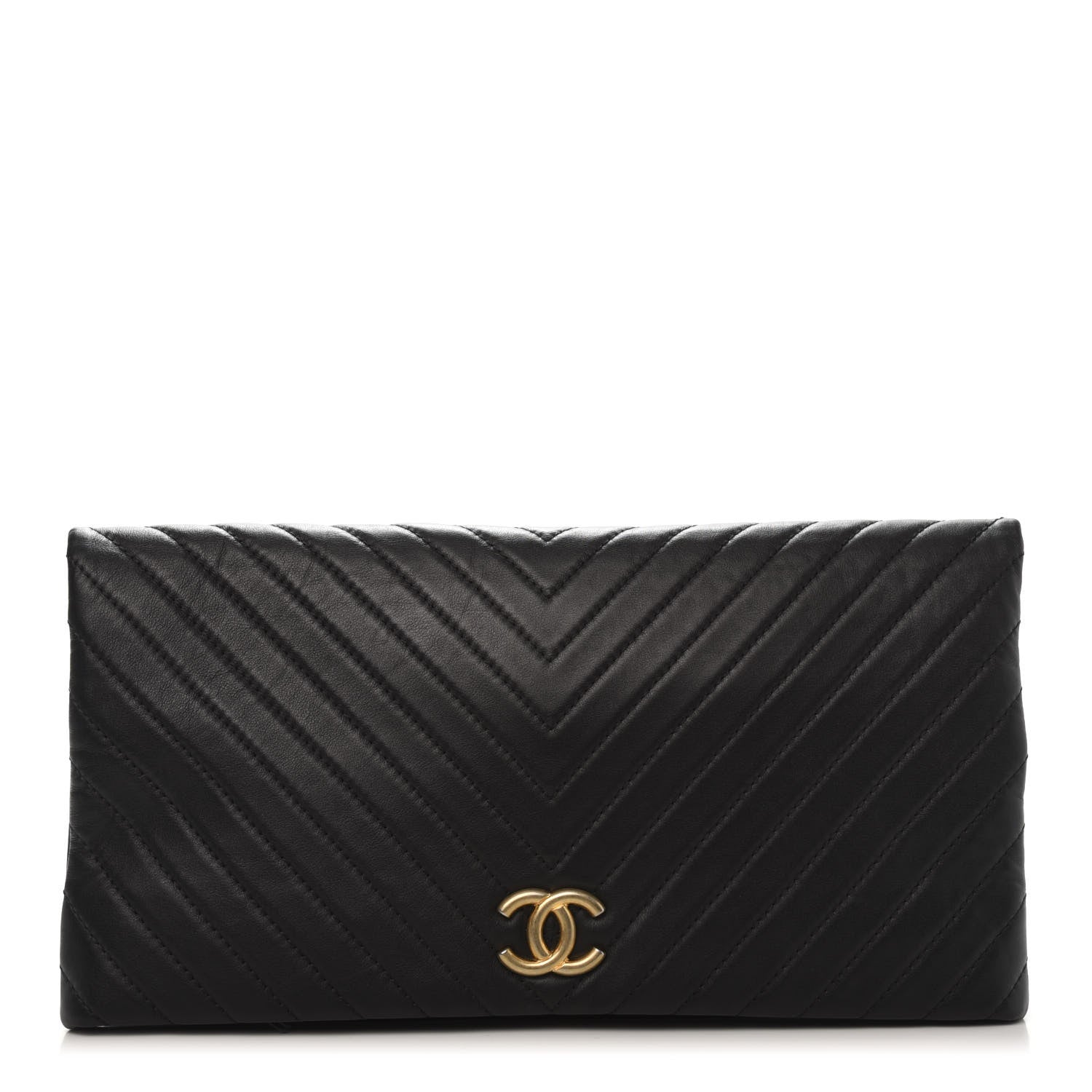 Chanel Lambskin Chevron CC Clutch Black 1 of 11