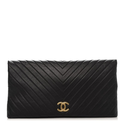 Chanel Lambskin Chevron CC Clutch Black 1 of 11
