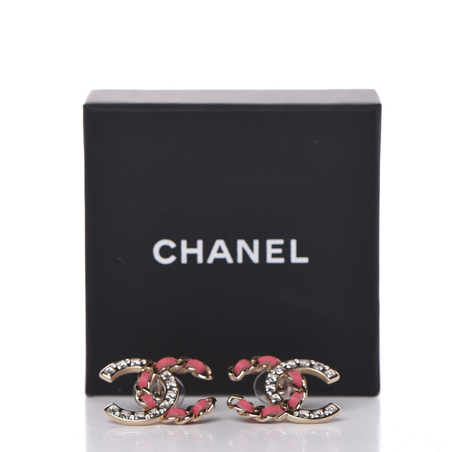 Crystal Baguette Lambskin Large CC Earrings Gold Pink