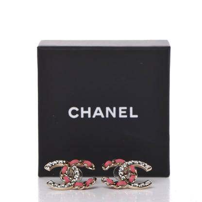 Chanel Crystal Baguette Lambskin Large CC Earrings Gold Pink 6 of 6
