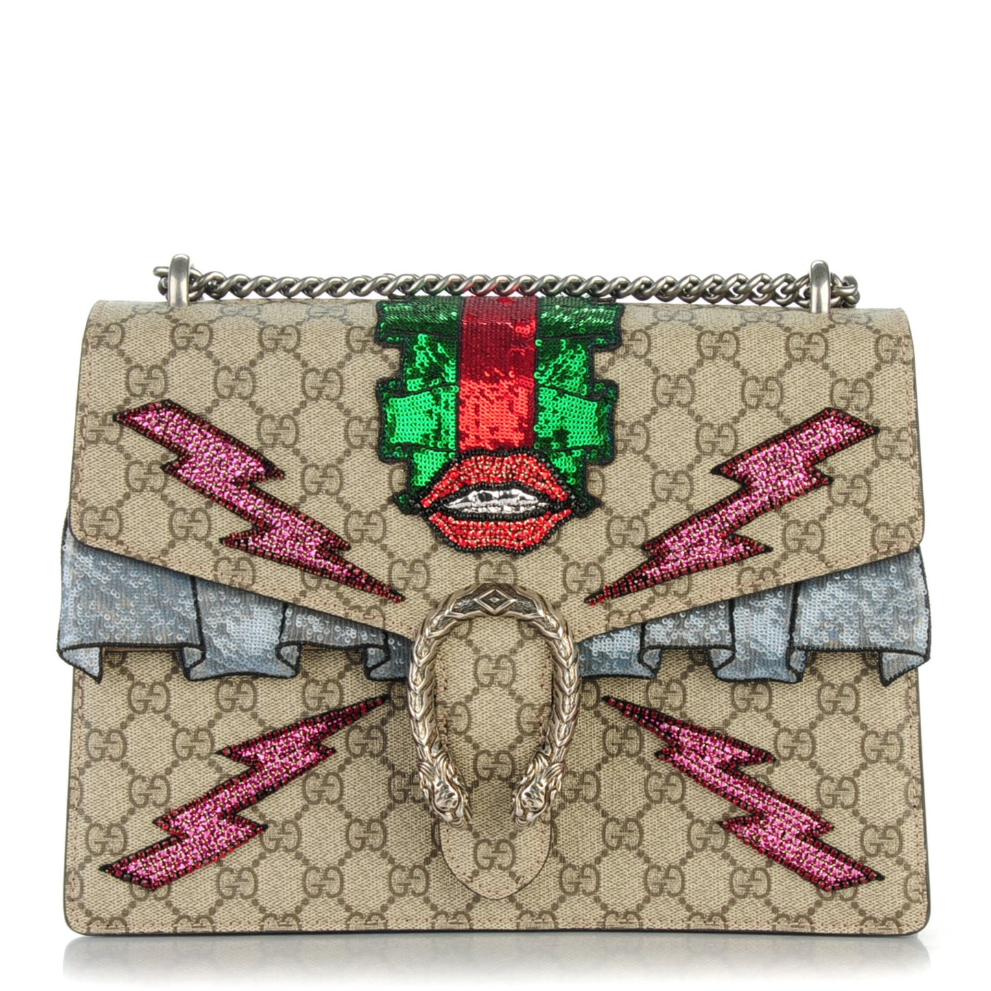 GG Supreme Monogram Lightning Embroidered Medium Dionysus Shoulder Bag Beige