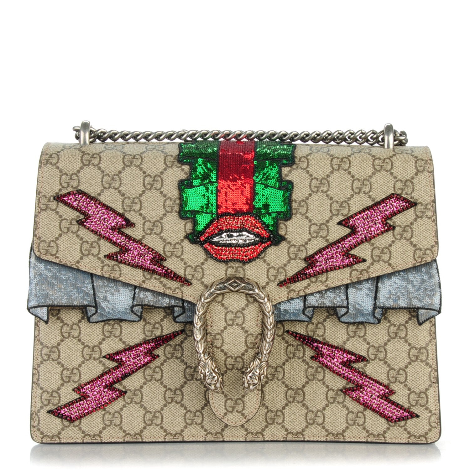 Gucci GG Supreme Monogram Lightning Embroidered Medium Dionysus Shoulder Bag Beige 1 of 7