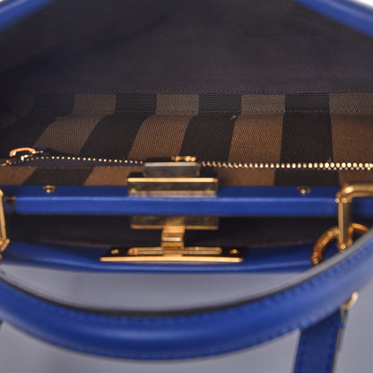 Fendi Vitello Morgan Fabric Jacquard Pequin Medium Peekaboo Iconic Satchel Blue Neon Tobacco 6 of 10