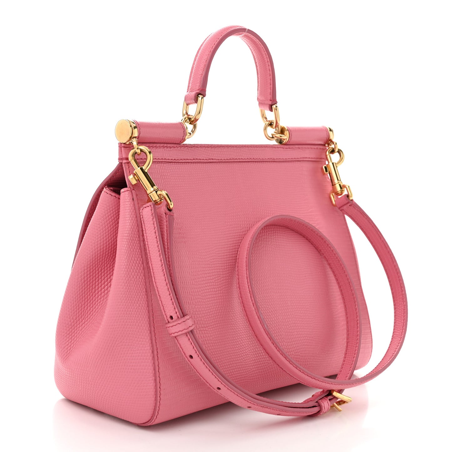 Iguana Calfskin Embossed Medium Miss Sicily Satchel Pink